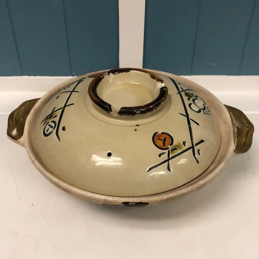 Japanese Ceramic Clay Hand Painted 10” Steamer‎ Baking Casserole Dish Dutch pot